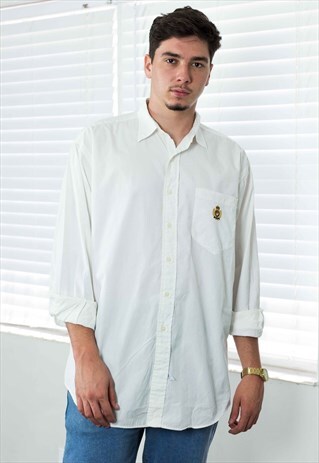 VINTAGE POLO RALPH LAUREN SHIRT CREST LOGO 90S L 8.2