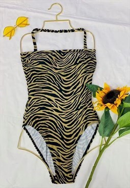 Vintage 80s Tiger Print High Leg Swimsuit