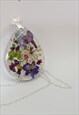 DRIED FLOWER RESIN OVAL NECKLACE WITH 925 SILVER CHAIN