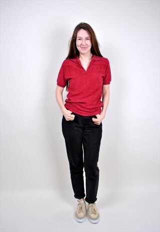80S RED VELVET POLO, VINTAGE VLOUUR WOMEN TEE