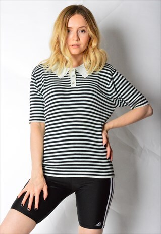 VINTAGE 70S MINT BLUE STRIPED TOP