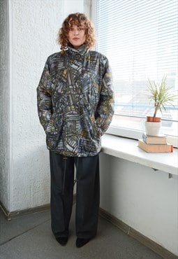 Vintage Grey Shimmering Abstract Print Parka