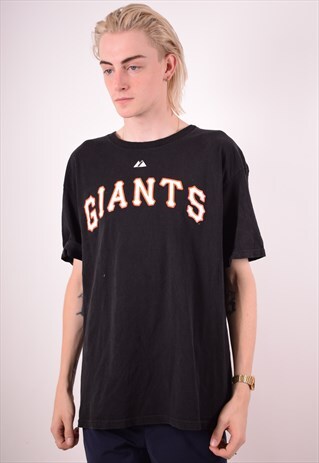 MAJESTIC MENS VINTAGE GIANTS T-SHIRT TOP LARGE BLACK 90S