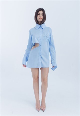 BLUE ASIMETRIC POPLIN SHIRT