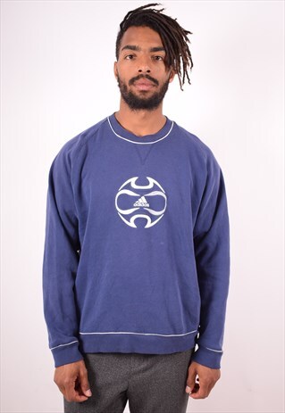 ADIDAS MENS VINTAGE SWEATSHIRT JUMPER LARGE BLUE 90S
