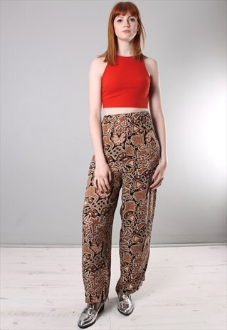 VINTAGE 80S CRAZY SAFARI PATTERNED HIGH WAISTED TROUSERS