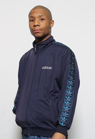 VINTAGE ADIDAS TAPE LOGO TRACK JACKET NAVY BLUE