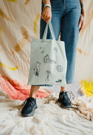 PEDESTAL PRINT MINT GREEN TOTE BAG