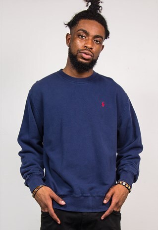 90'S VINTAGE NAVY POLO RALPH LAUREN SWEATSHIRT