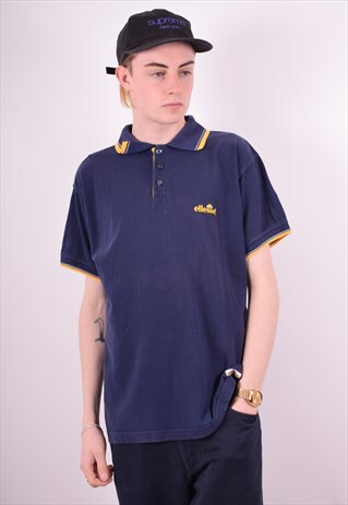 ELLESSE MENS VINTAGE POLO SHIRT MEDIUM BLUE 90'S