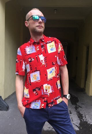 VINTAGE 80' FESTIVAL LOOK VISCOSE UNISEX CRAZY PATTERN SHIRT
