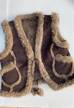 Y2K Fab Gilet Fur Lining and trim. 2 Pom Pom fastnings Small