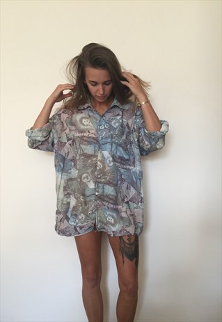 CRAZY PATTERNED VINTAGE RETRO FESTIVAL OVERSIZED SHIRT