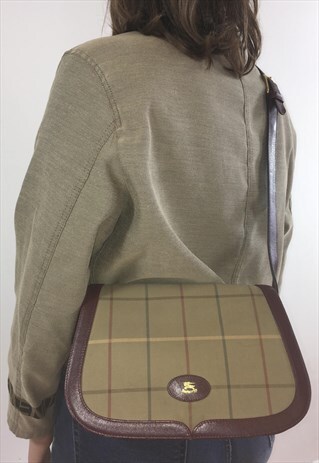 WOMENS BURBERRYS HANDBAG GREEN CHECKED PATTERNED SADDLE BAG