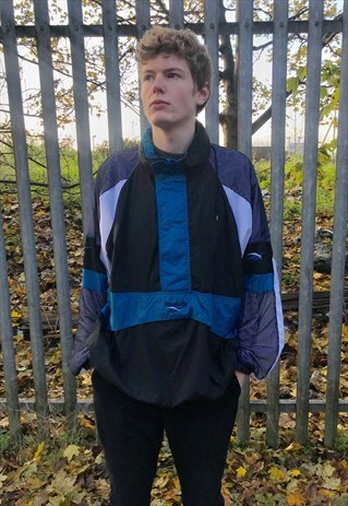 VINTAGE REEBOK SHELL RARE HALF ZIP BLUE JACKET SMOCK