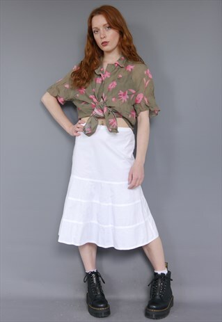 VINTAGE Y2K WHITE TIERED MIDI SKIRT