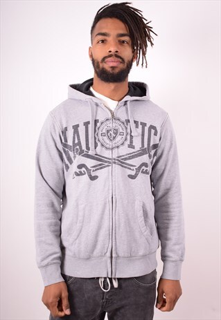 NAUTICA MENS VINTAGE HOODIE JACKET MEDIUM GREY 90S