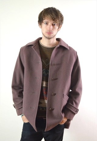 1990S VINTAGE CHOCOLATE BROWN DAKS WOOL COAT