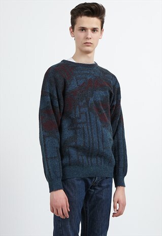 VINTAGE BLUE ROUND NECK KNIT JUMPER SWEATER