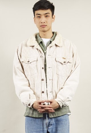 VINTAGE CREAM 80'S WRANGLER CORDUROY SHEARLING JACKET