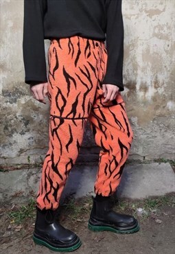 Gothic fleece joggers handmade detachable zebra overalls
