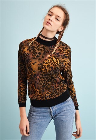80'S RETRO GRUNGE ANIMAL PRINT CORRUGATED BLOUSE TOP