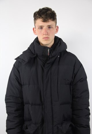 VINTAGE FILA LONG BLACK PUFFER JACKET