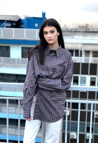 VINTAGE 90'S GREY OVERSIZED CHECKED SHIRT