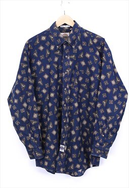 Vintage Shirt Navy With Gold  Coin And Statue Print 