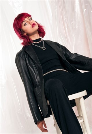 VINTAGE LEATHER JACKET 90S 90'S GRUNGE BLACK BOXY FIT COAT
