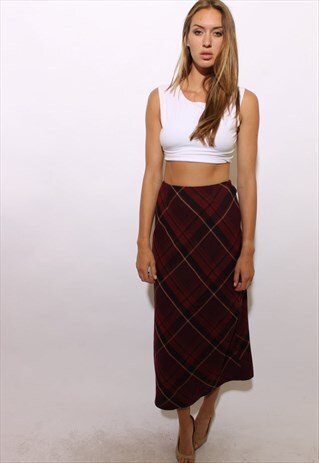 VINTAGE 1990'S 90'S PLAID MAXI SKIRT TARTAN FULL LENGTH S-M