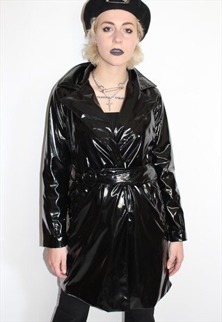 90S BLACK PVC TRENCH COAT
