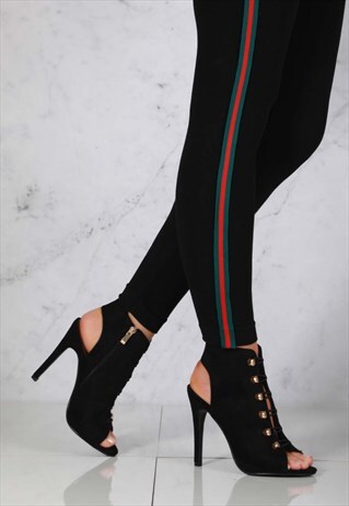 CUT OUT LACE DETAIL ANKLEBOOT IN BLACK SUEDE