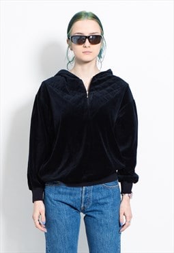 Vintage Y2K half zip velvet hoodie in black