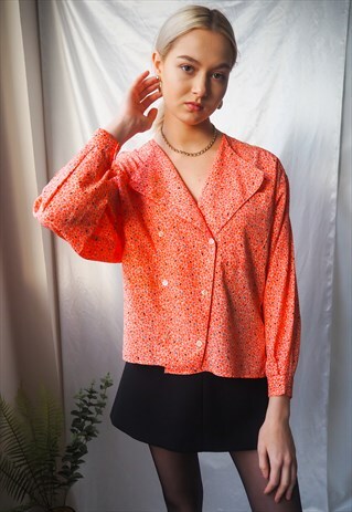 VINTAGE PINK DOUBLE BREASTED BUTTON UP BLOUSE