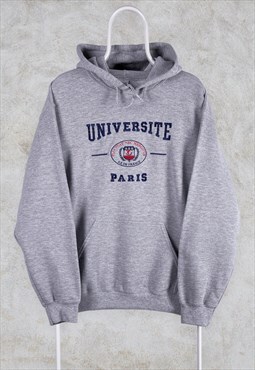Vintage University of Paris Grey Hoodie Embroidered Medium