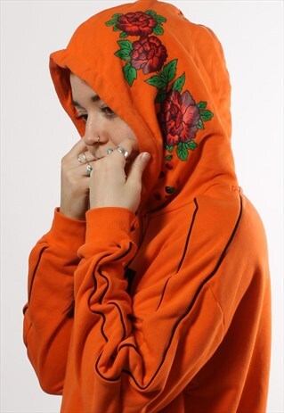 VINTAGE PUMA SPELL OUT FLORAL ORANGE HOODIE