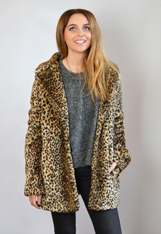 VINTAGE 90S LEOPARD PRINT FAUX FUR COAT