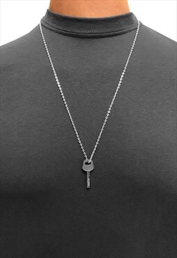 54 Floral 20" Key Padlock Pendant Necklace Chain - Silver