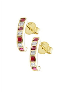 Diamond & ruby hoop stud earrings