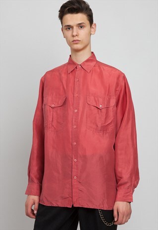 VINTAGE PINK CURRY LONG SLEEVE SILK SHIRT