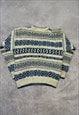 VINTAGE KNITTED JUMPER ABSTRACT PATTERNED GRANDAD SWEATER