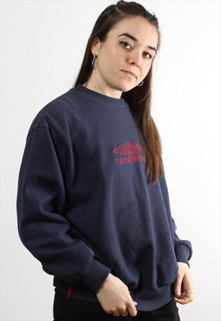 VINTAGE UMBRO NAVY SWEATER WITH RED LOGO ON CHEST