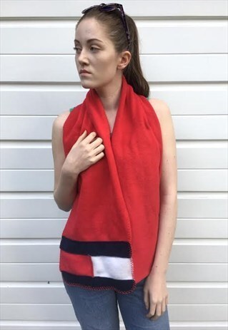WOMENS VINTAGE 90S TOMMY HILFIGER SCARF RED WHITE BLUE FLEEC