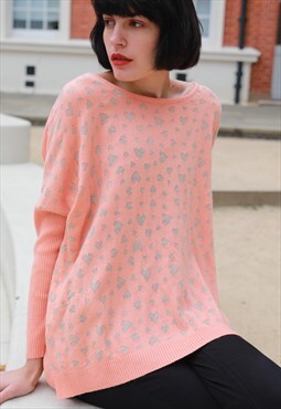 Oversized Jumper with Gold Heart Print in Orange