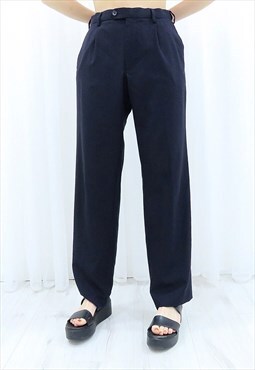 90s Vintage Navy High Waisted Trousers (Size XL)