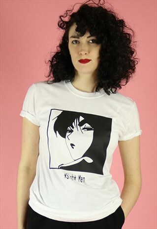 SIGH MEN ANIME PRINT T-SHIRT - BLACK ON WHITE
