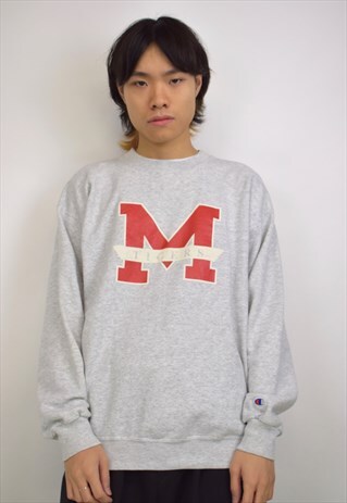 VINTAGE 90S CHAMPION GREY 'M TIGERS' SWEATSHIRT