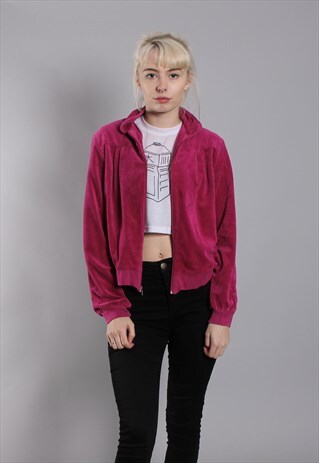 VINTAGE 80S PINK CRUSHED VELVET PLEAT FRONT TRACK JACKET