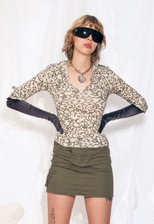 VINTAGE Y2K DIESEL SHIRT TOP IN BEIGE BAROQUE PRINT